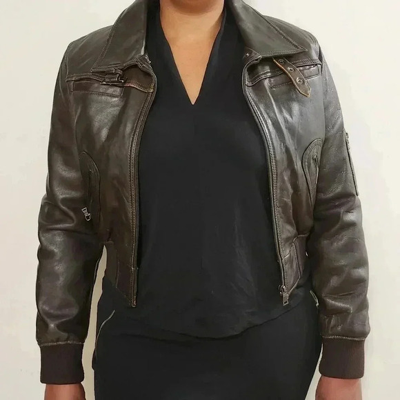 Leather bomber jacket dark brown size xtra large - Picture 1 of 9
